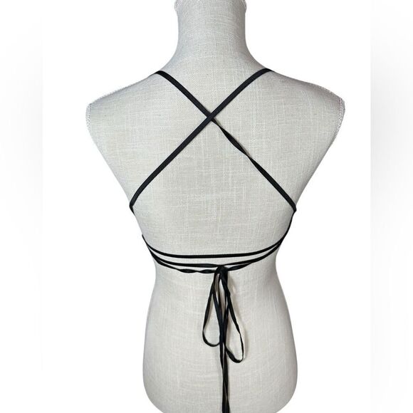 Babyboo Sienna Black Plisse Satin Strappy Bralette Top - Picture 6 of 9